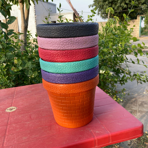 Round Plant Pots 10 Inch | Brick Texture Heavy Plastic | Multiple Colors | Indoor & Outdoor Planter