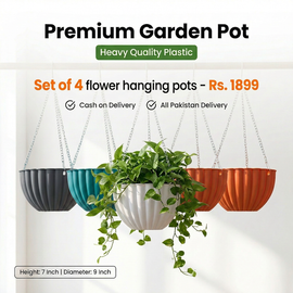 Flower Hanging Basket – Set Of 4 -Blooming Planter for Balcony & Garden Décor