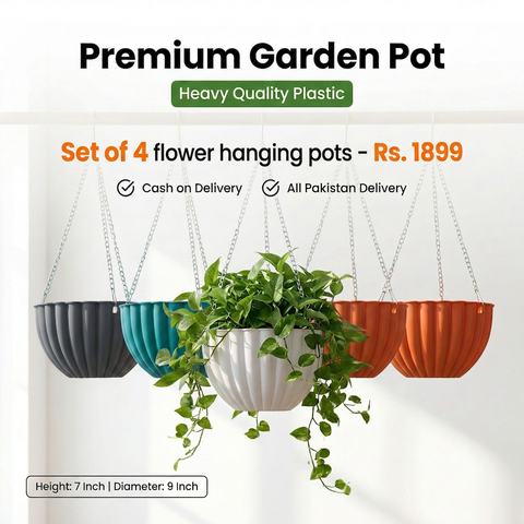 Flower Hanging Basket – Set Of 4 -Blooming Planter for Balcony & Garden Décor