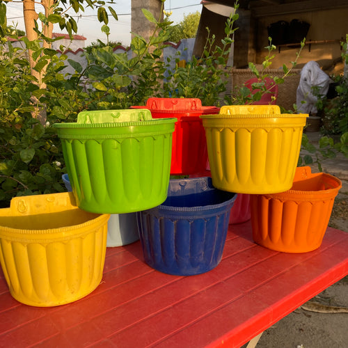 Flower Design Wall Hanging Pots  | Heavy Plastic | Multiple Colors | Indoor & Outdoor Wall Planter
