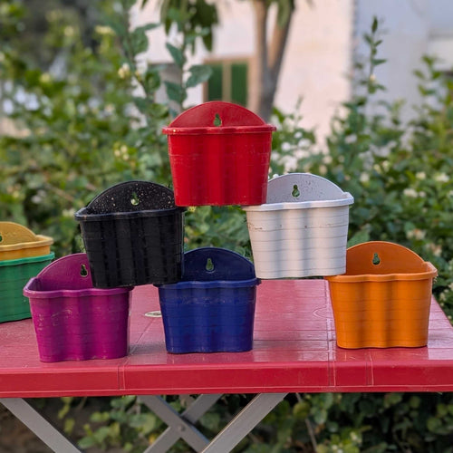 Wall Hanging Pots Wave Design | Heavy Plastic | Multiple Colors | Indoor & Outdoor Wall Planter